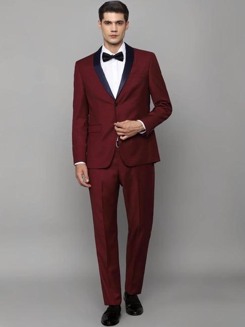 allen solly maroon slim fit two piece suit