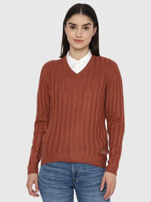 allen solly maroon stripes print sweater