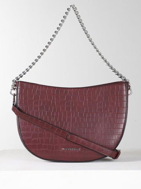 allen solly maroon textured medium handbag