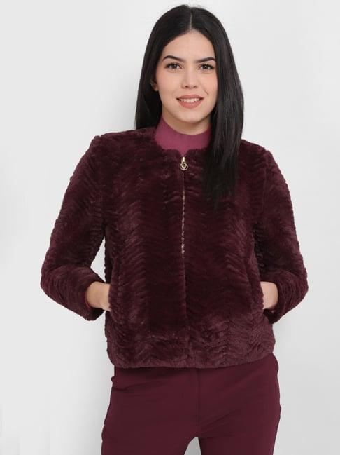 allen solly maroon textured pattern jacket