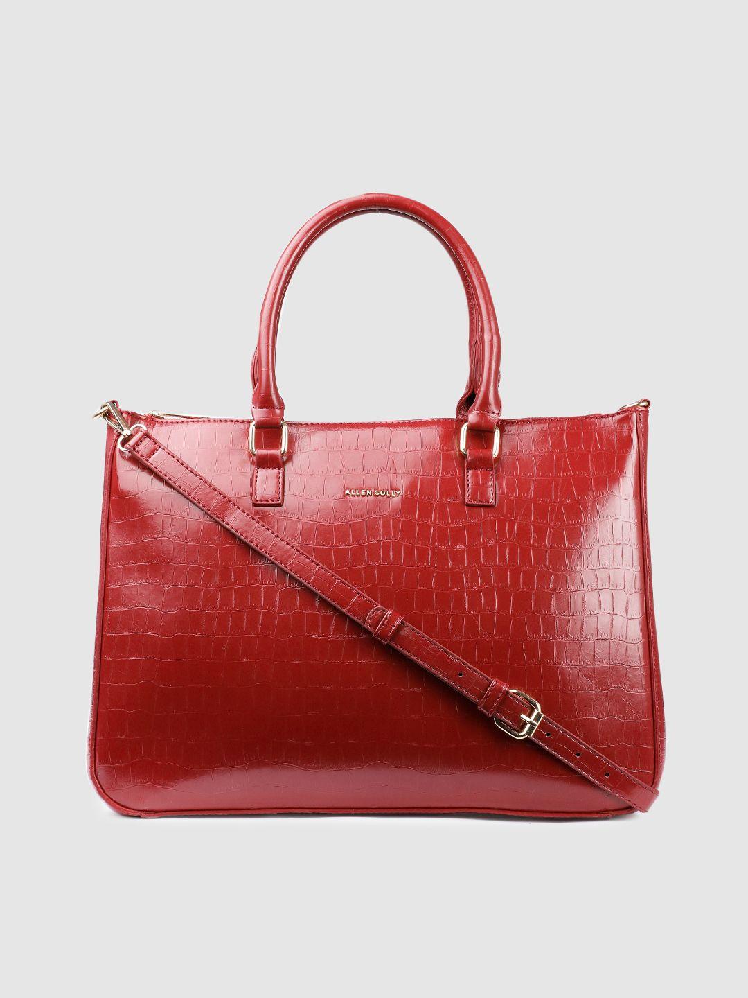 allen solly maroon textured pu structured handheld bag