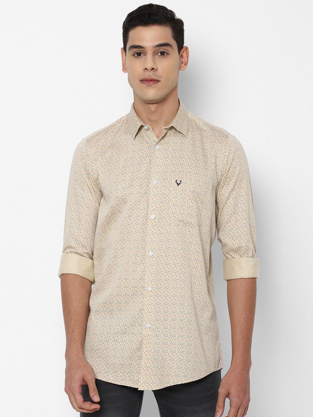 allen solly men beige slim fit printed casual cotton shirt