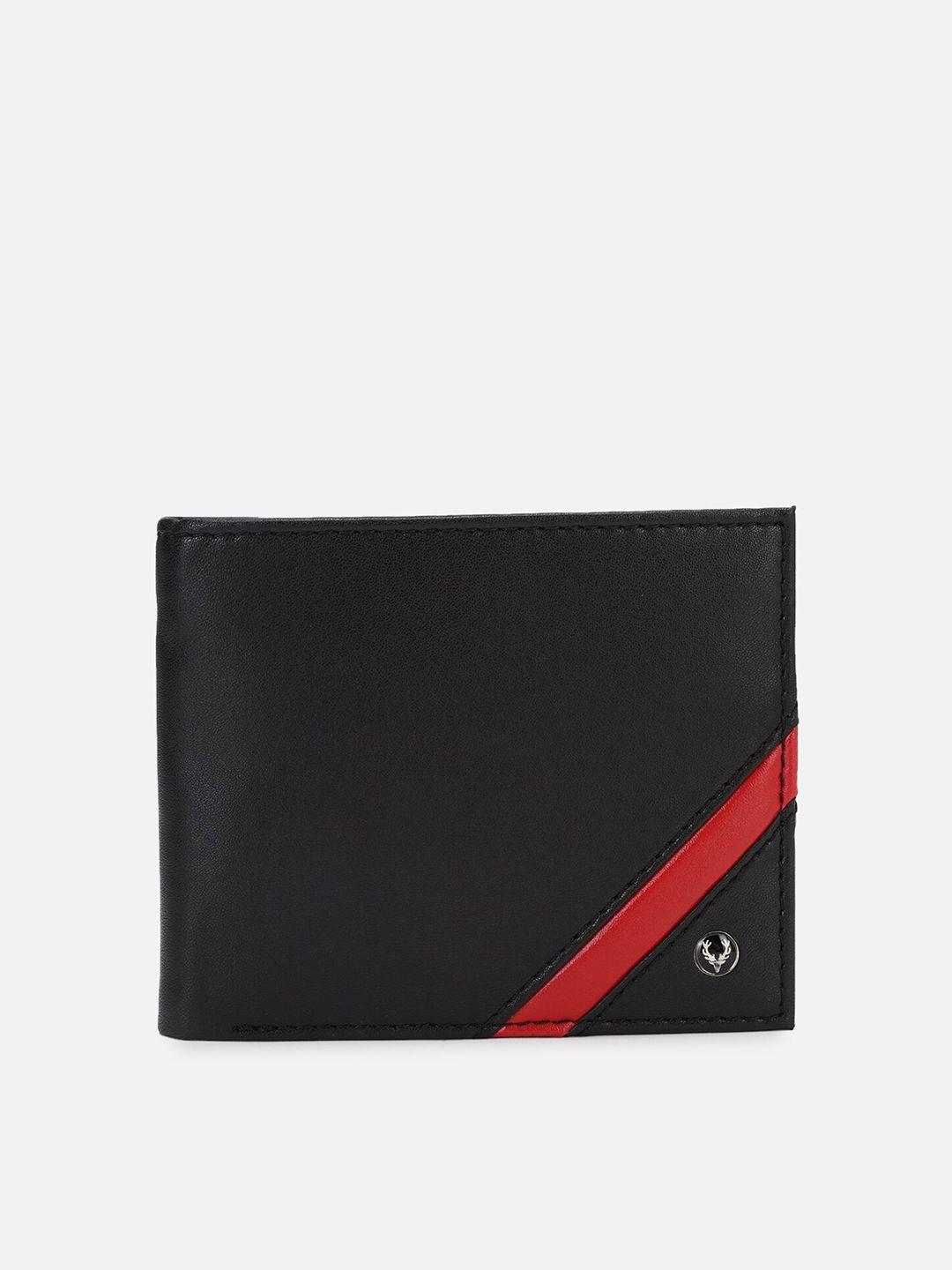allen solly men black & red colourblocked leather two fold wallet
