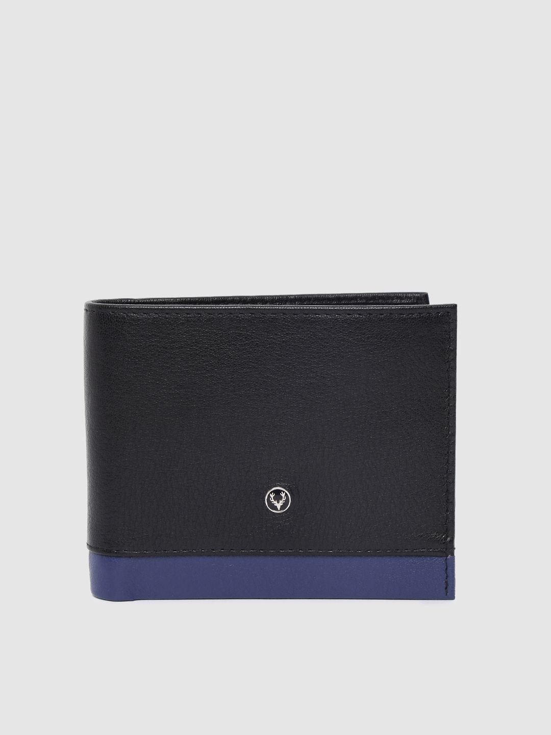 allen solly men black solid leather two fold wallet