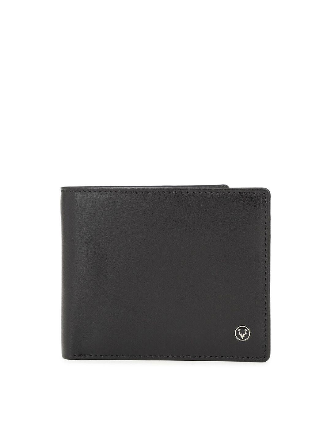 allen solly men black solid leather two fold wallet