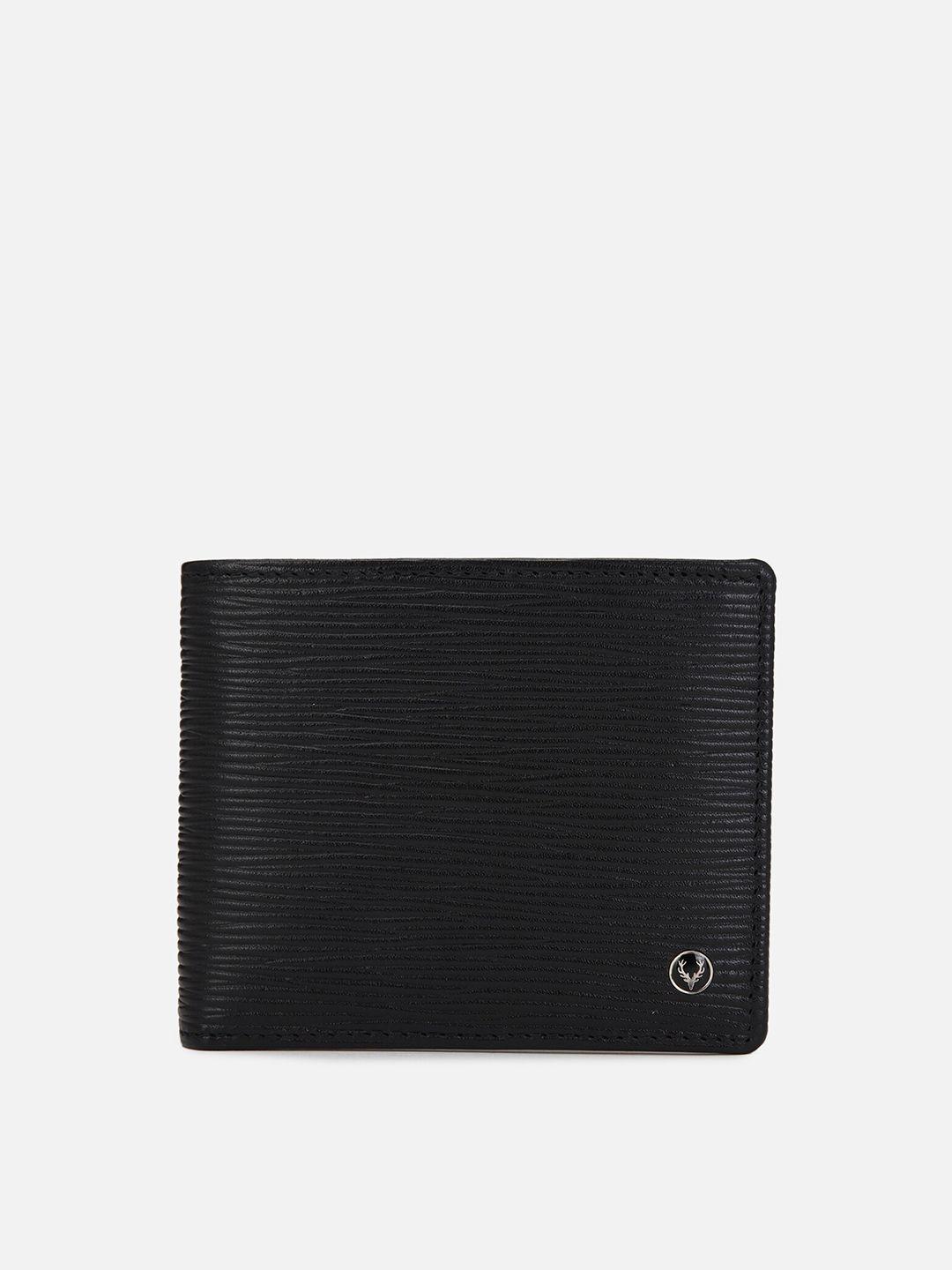 allen solly men black textured leather two fold wallet