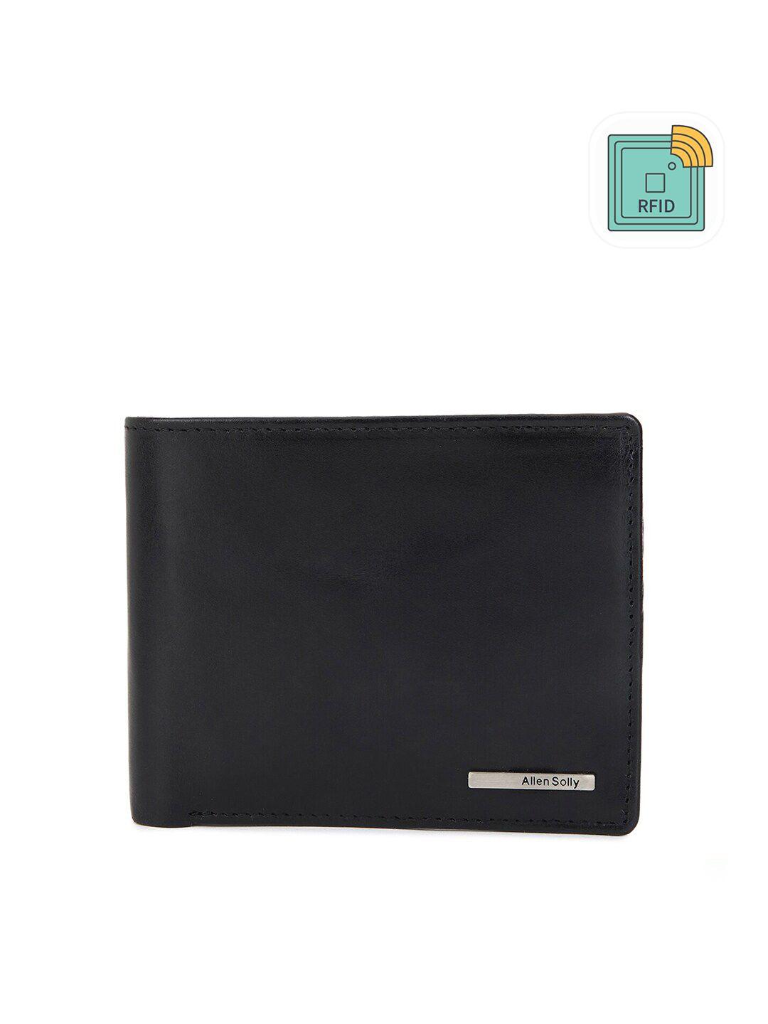 allen solly men black textured leather two fold wallet