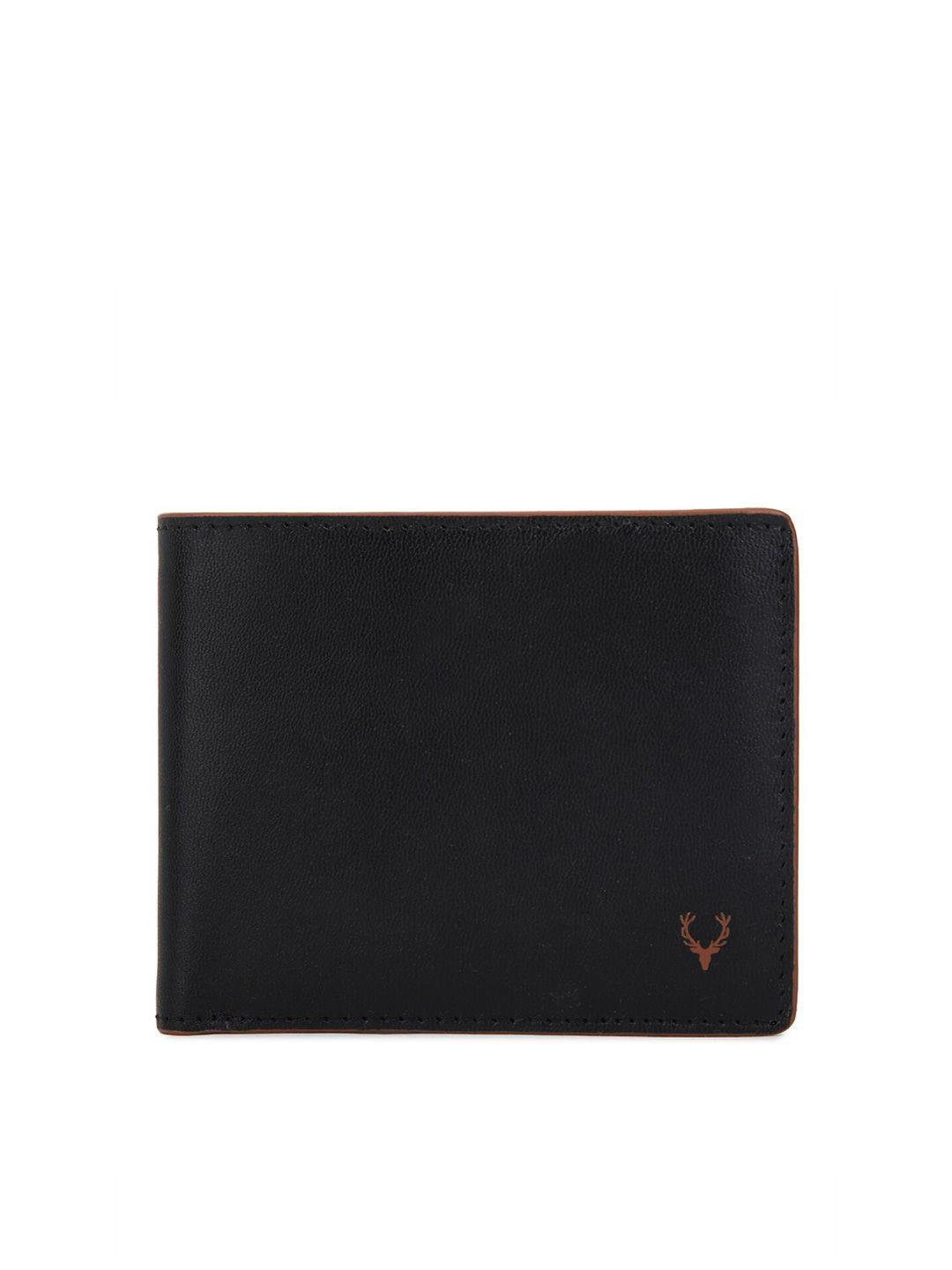 allen solly men black textured leather two fold wallet