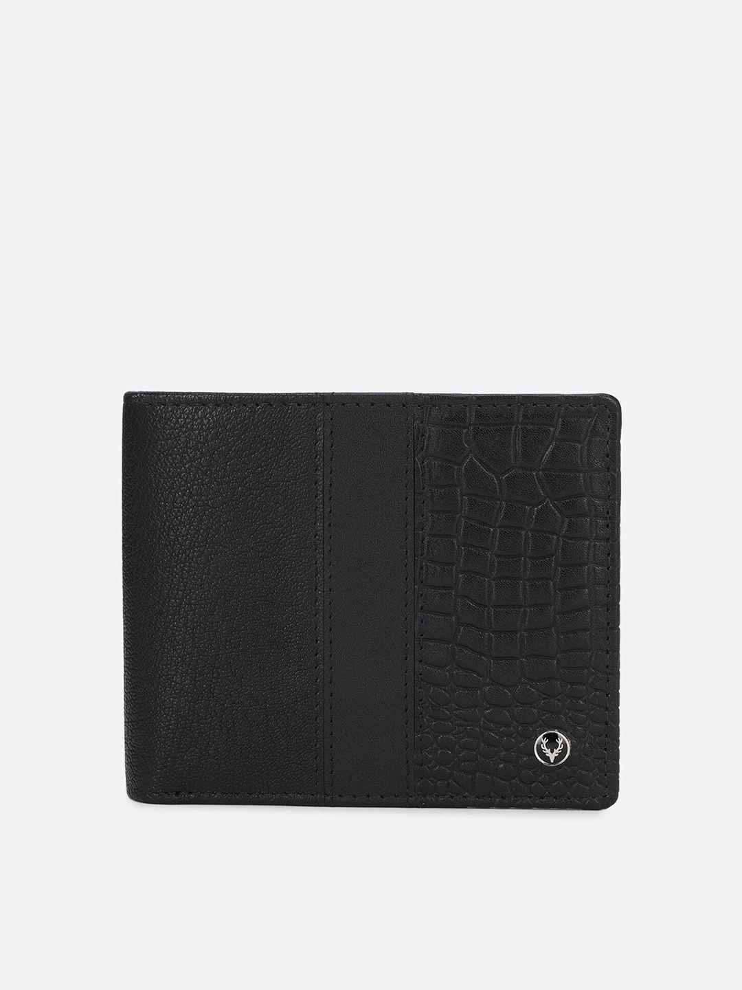 allen solly men black textured leather two fold wallet