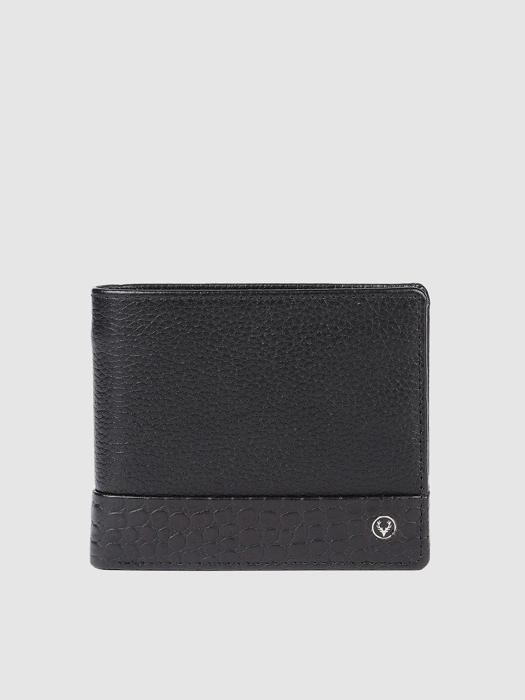 allen solly men black textured two fold leather wallet