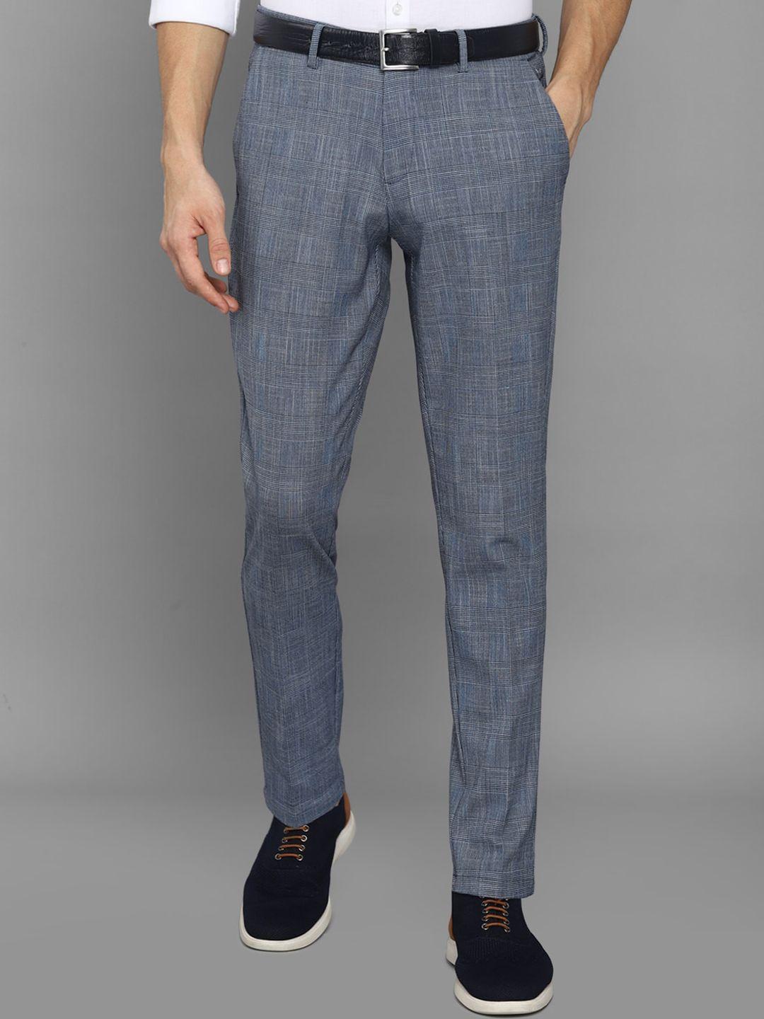 allen solly men blue checked casual trousers