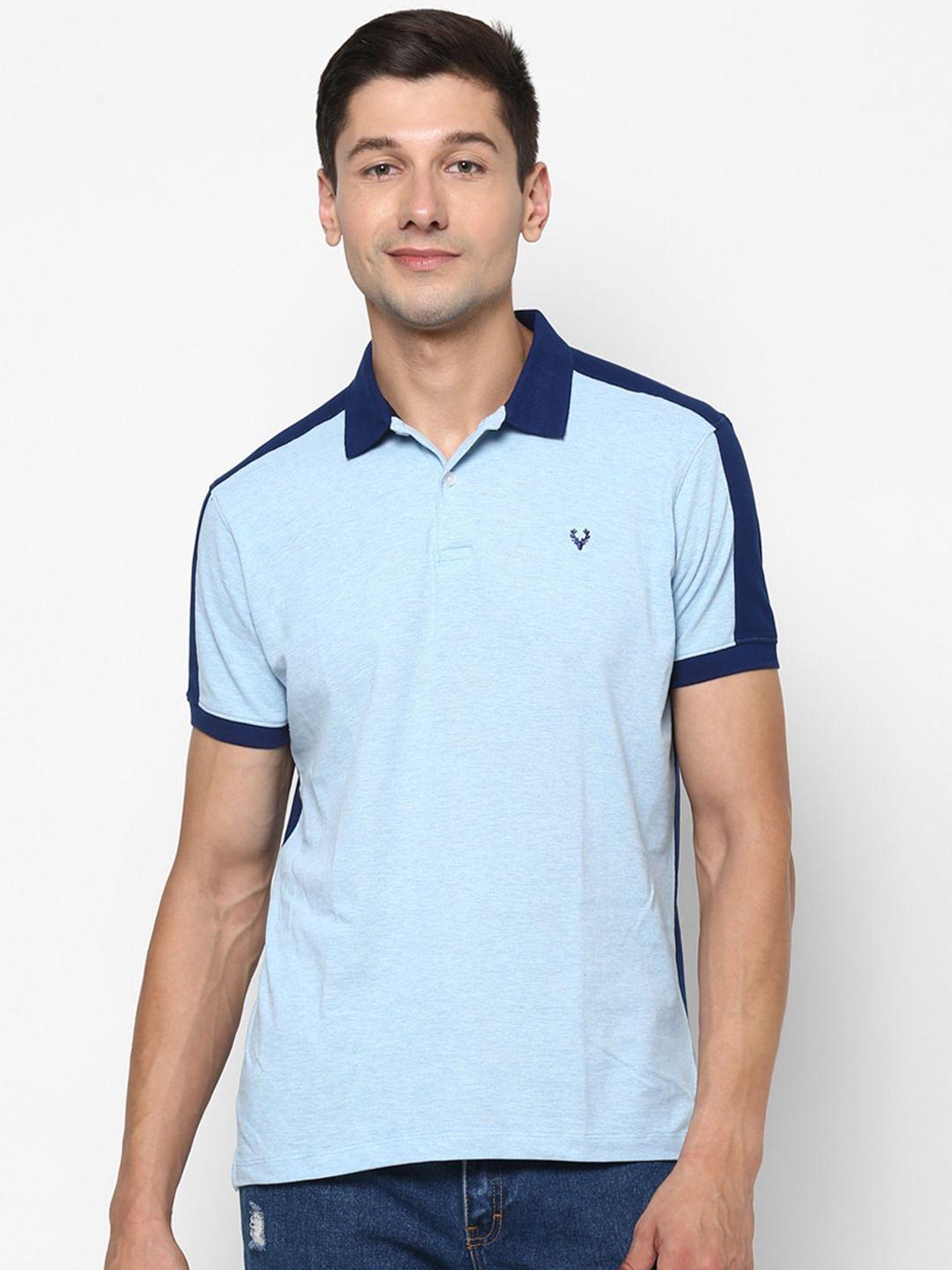 allen solly men blue colourblocked polo collar t-shirt