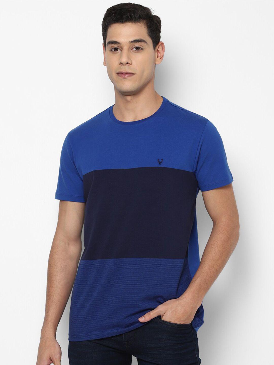 allen solly men blue colourblocked pure cotton t-shirt