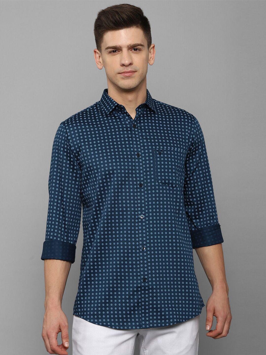 allen solly men blue comfort slim fit printed cotton casual shirt