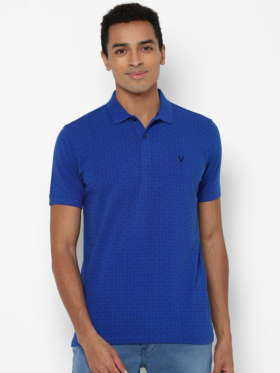 allen solly men blue printed polo collar pure cotton t-shirt