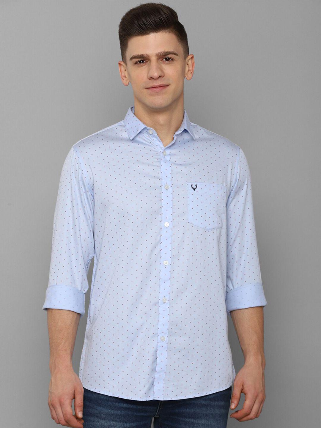 allen solly men blue slim fit printed casual cotton shirt