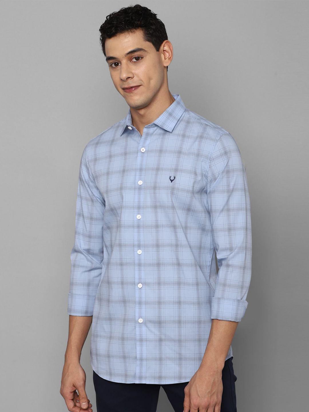 allen solly men blue slim fit windowpane checks checked casual shirt