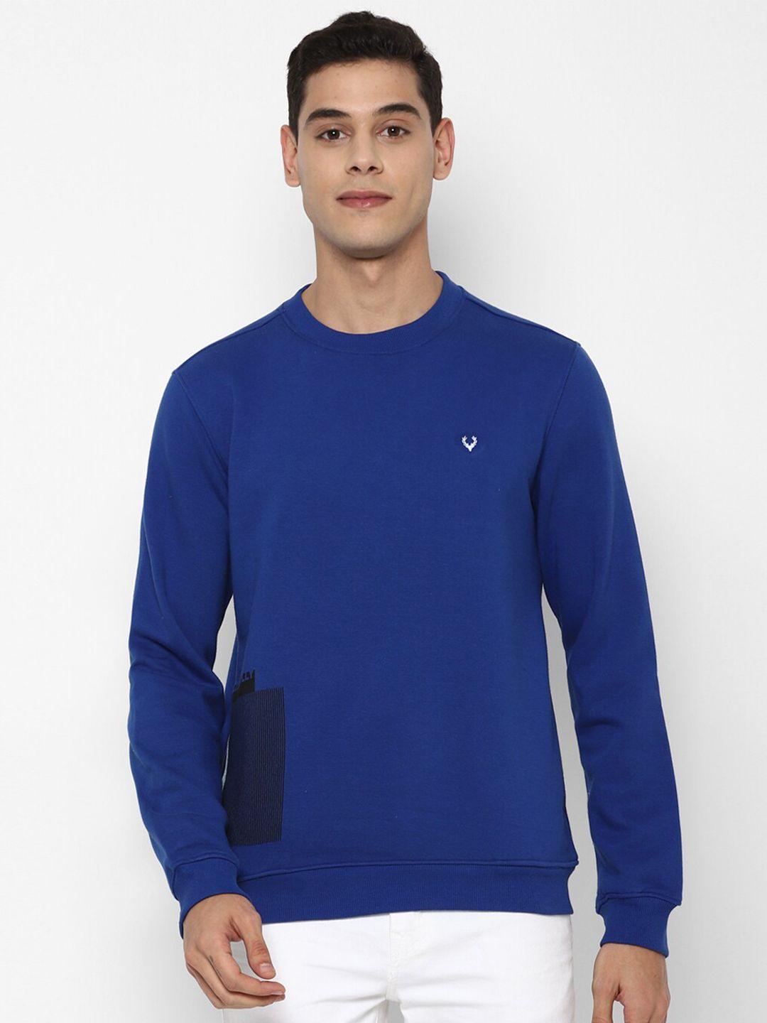 allen solly men blue solid pure cotton sweatshirt