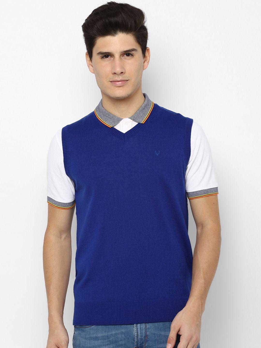 allen solly men blue solid sweater vest