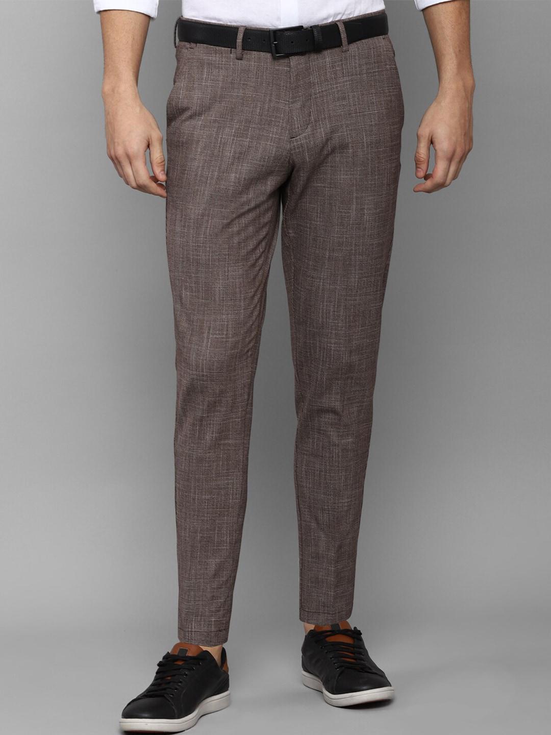 allen solly men brown checked slim fit trousers