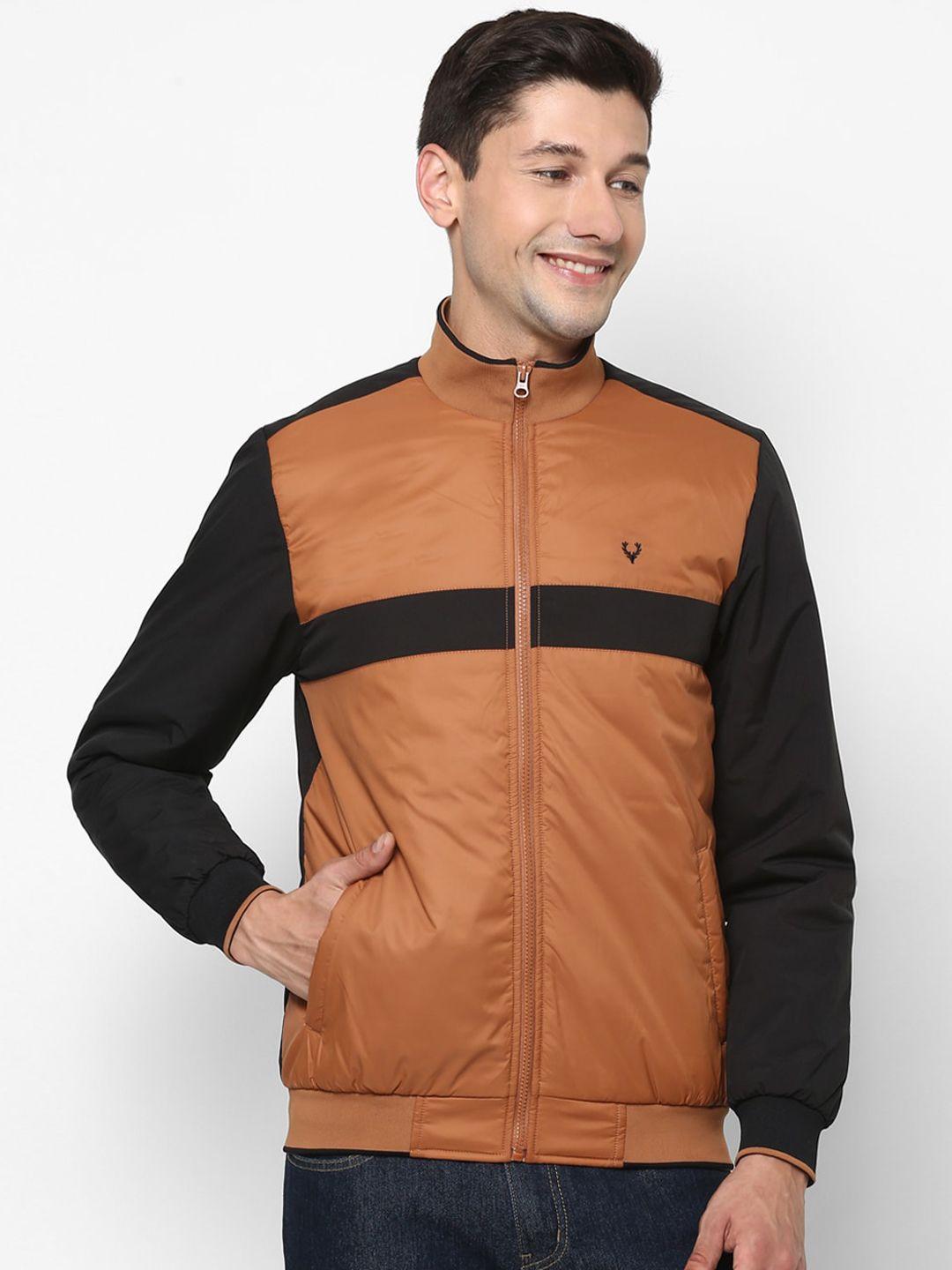 allen solly men brown colourblocked bomber jacket