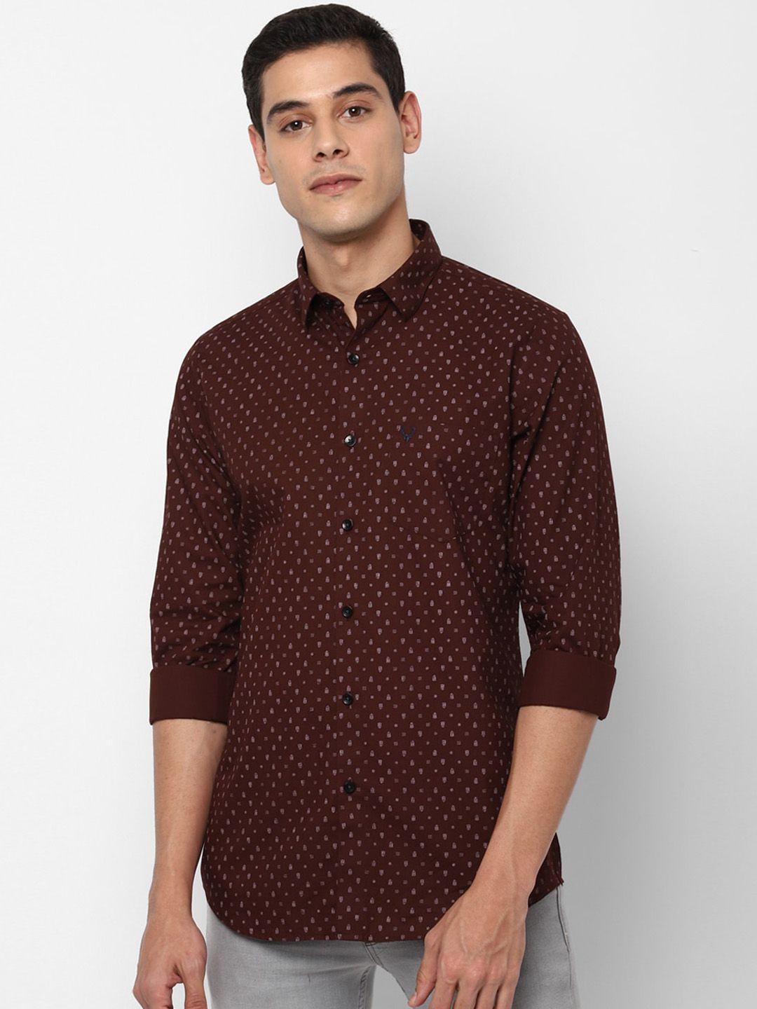 allen solly men brown slim fit printed cotton casual shirt