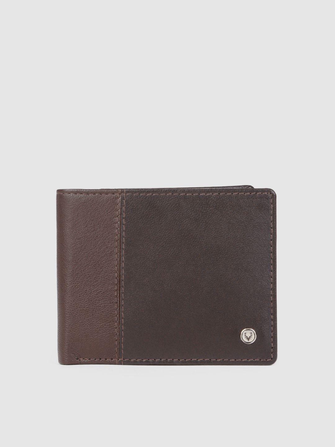 allen solly men brown solid two fold leather wallet