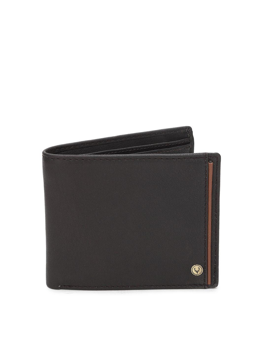 allen solly men coffee brown solid two fold leather wallet