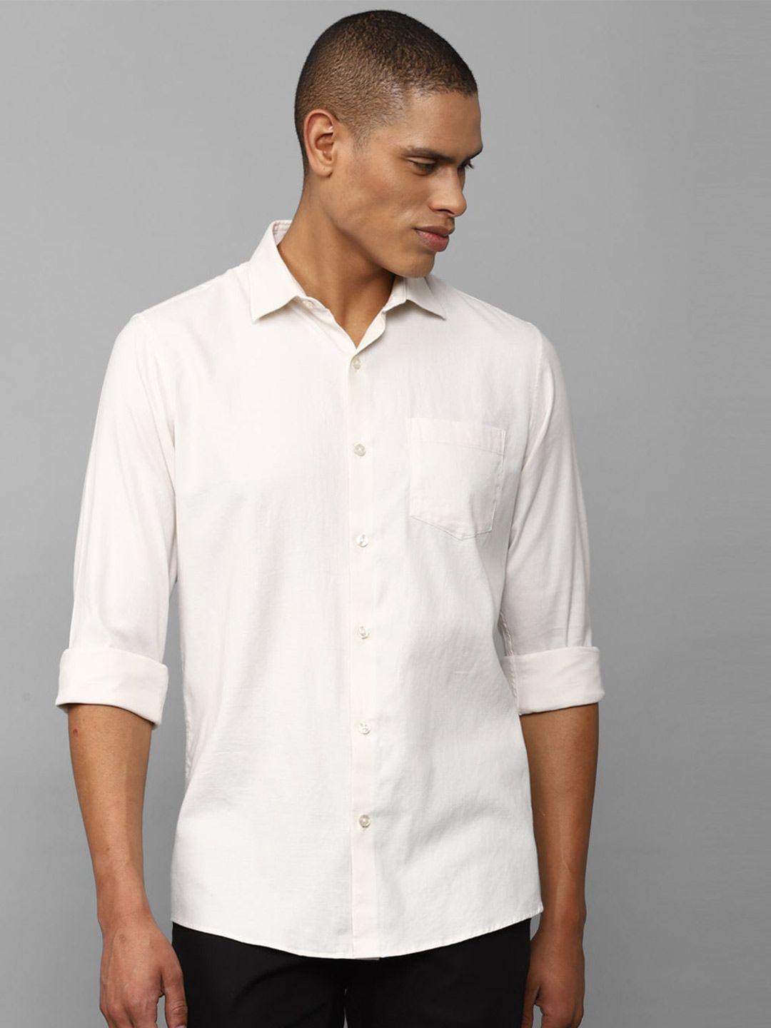 allen solly men cream-coloured slim fit casual shirt