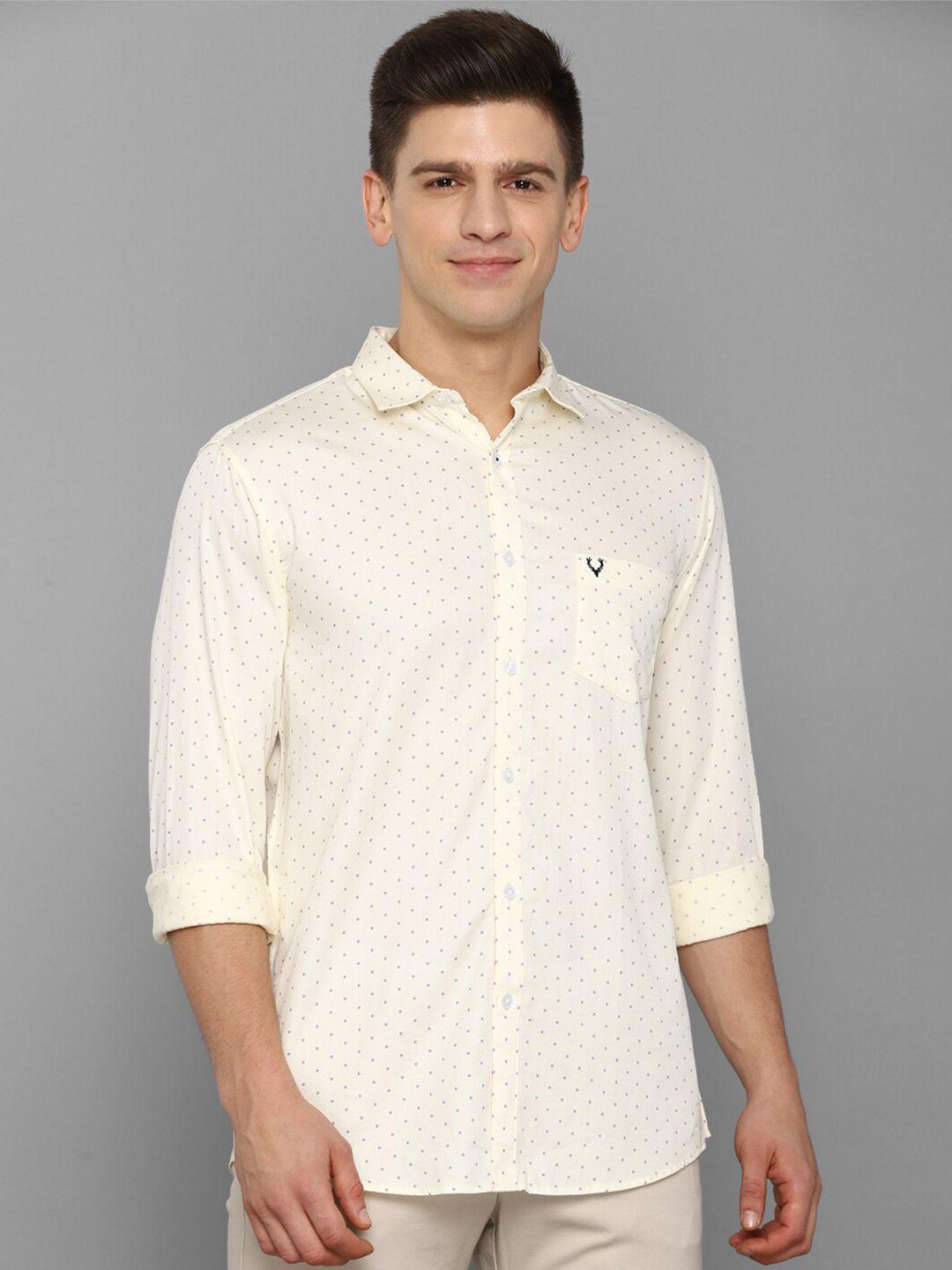 allen solly men cream-coloured slim fit printed casual cotton shirt