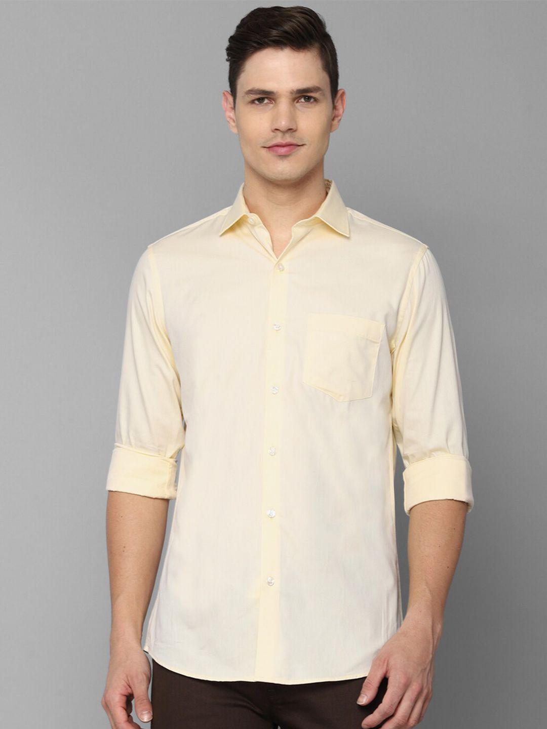 allen solly men cream-coloured slim fit pure cotton casual shirt