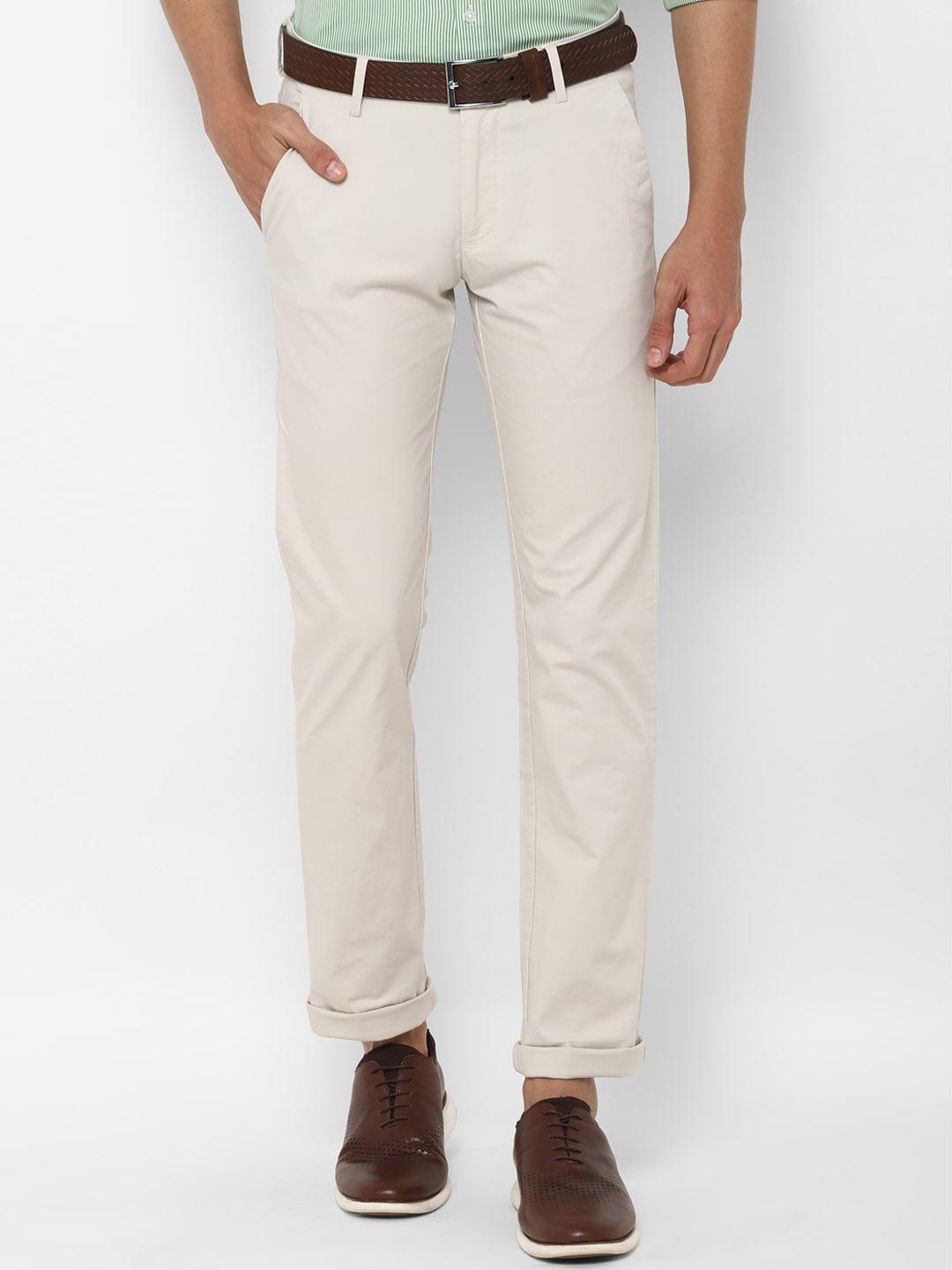 allen solly men cream-coloured slim fit trousers