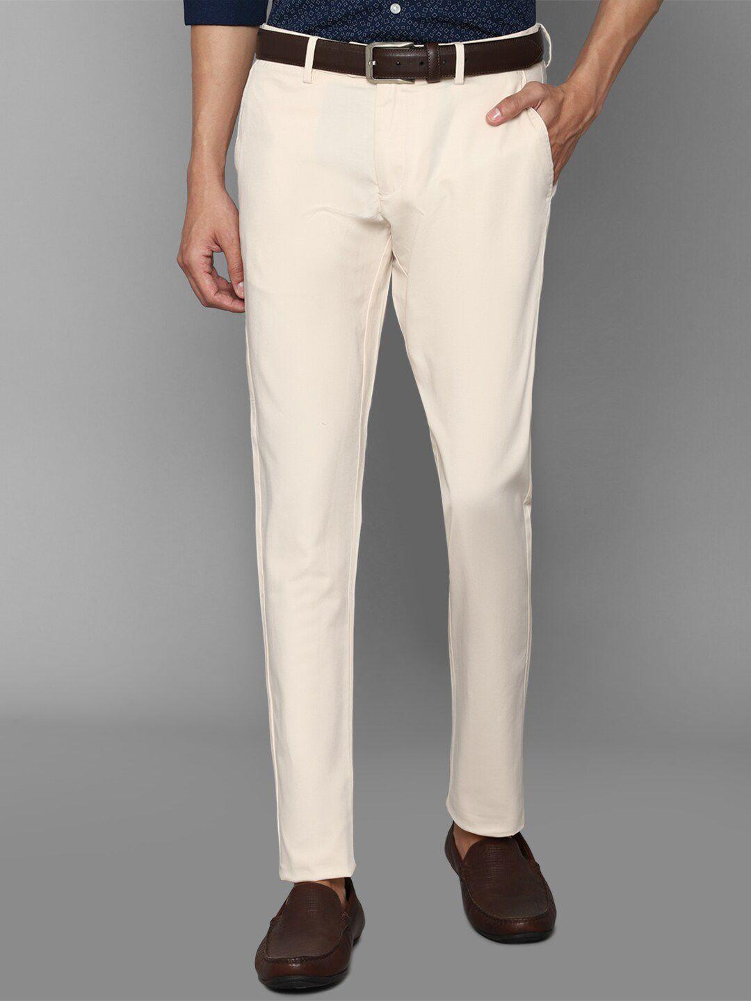 allen solly men cream-coloured slim fit trousers