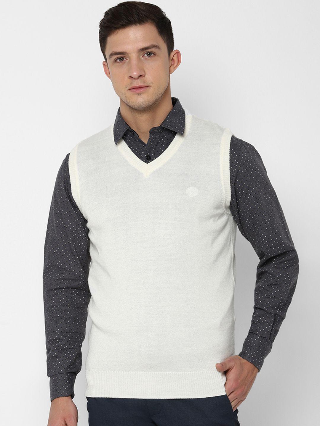 allen solly men cream-coloured solid sweater vest