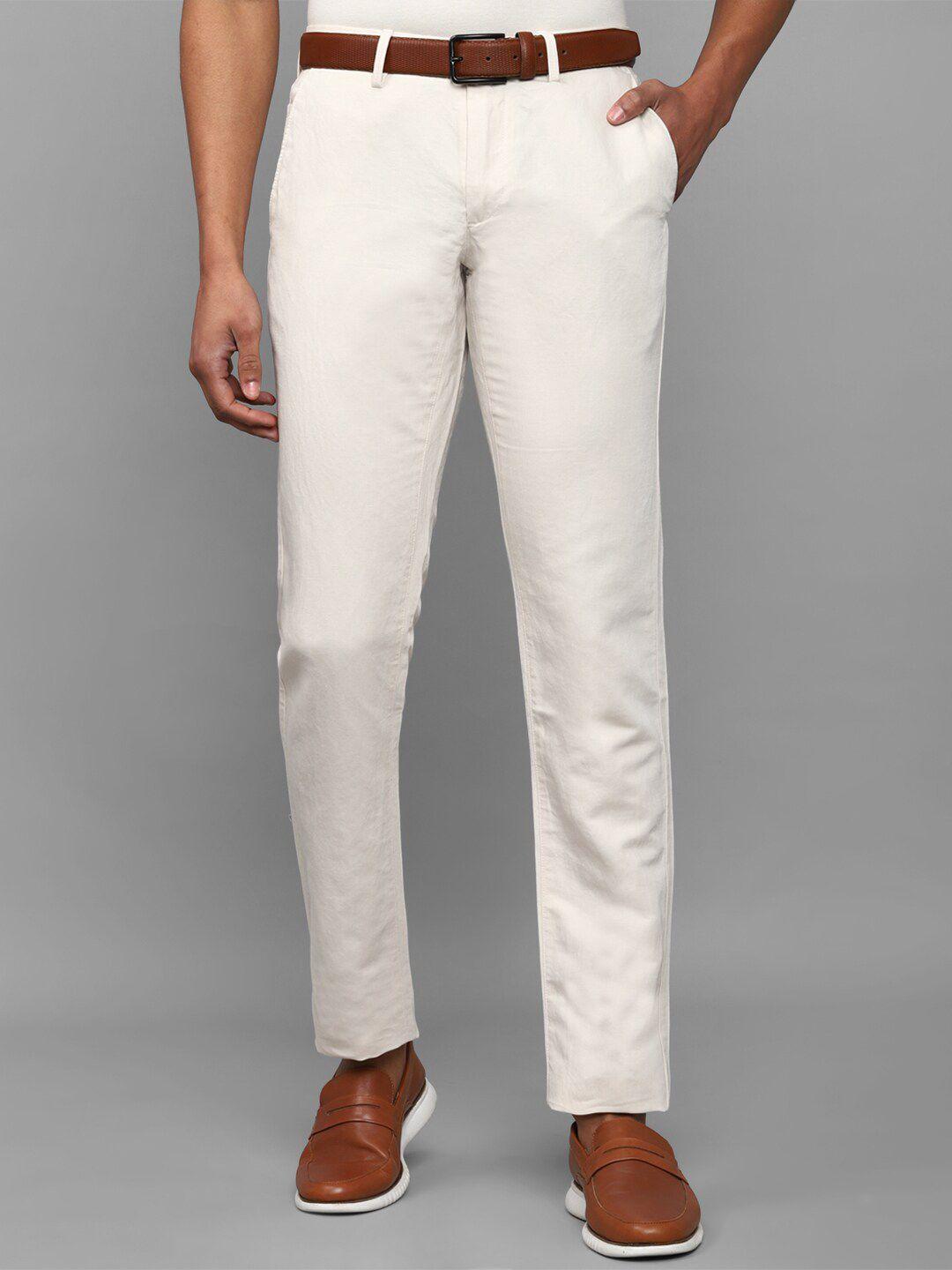 allen solly men cream-coloured textured slim fit trousers