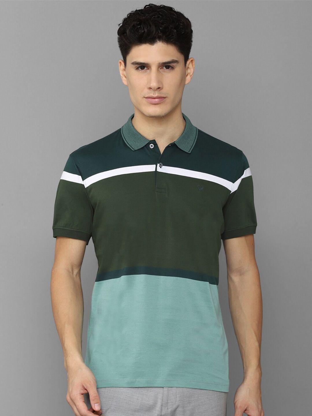 allen solly men green colourblocked polo collar t-shirt
