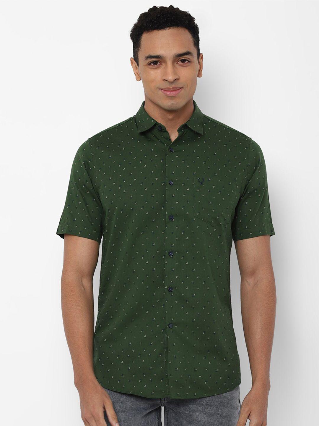 allen solly men green slim fit printed pure cotton casual shirt