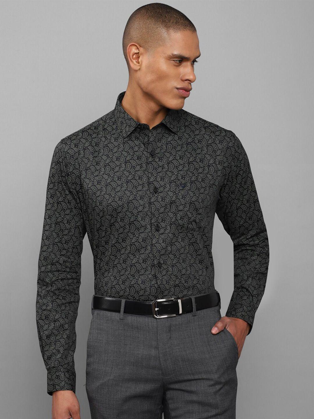 allen solly men grey slim fit printed pure cotton formal shirt