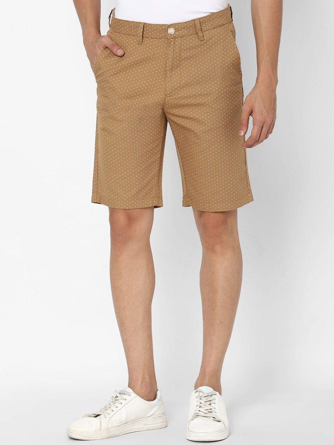 allen solly men khaki printed slim fit pure cotton shorts
