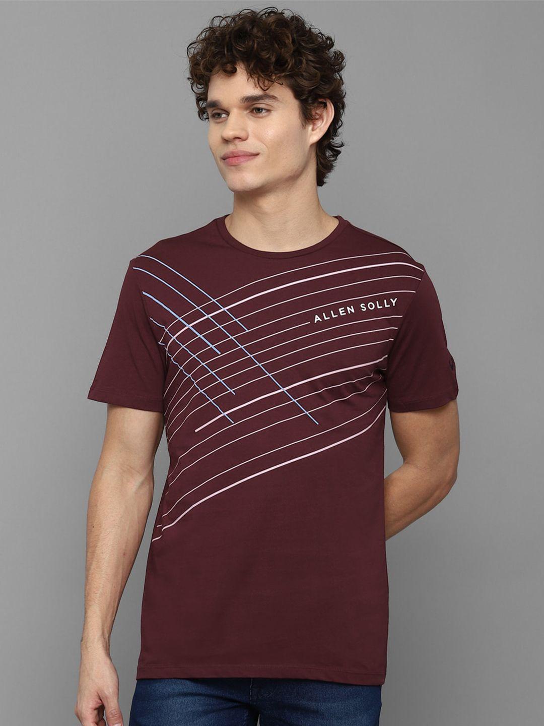 allen solly men maroon & white printed pure cotton t-shirt