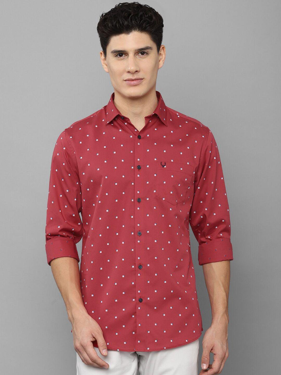allen solly men maroon slim fit printed casual cotton  shirt