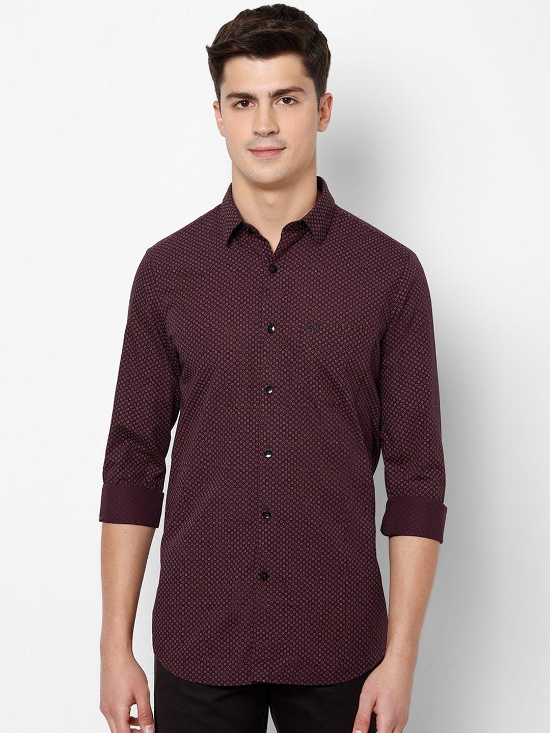 allen solly men maroon slim fit printed cotton casual shirt