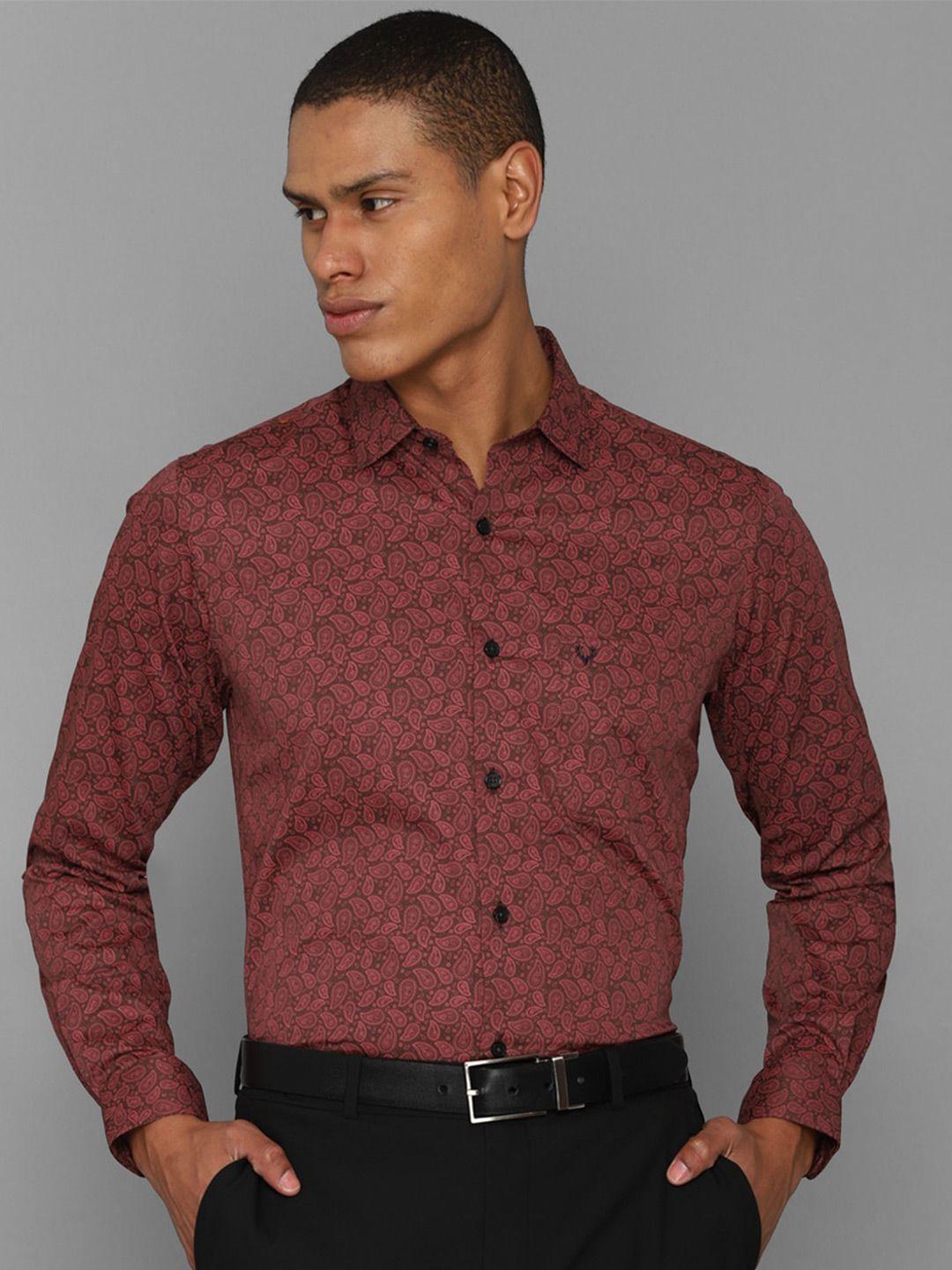 allen solly men maroon slim fit printed formal cotton shirt