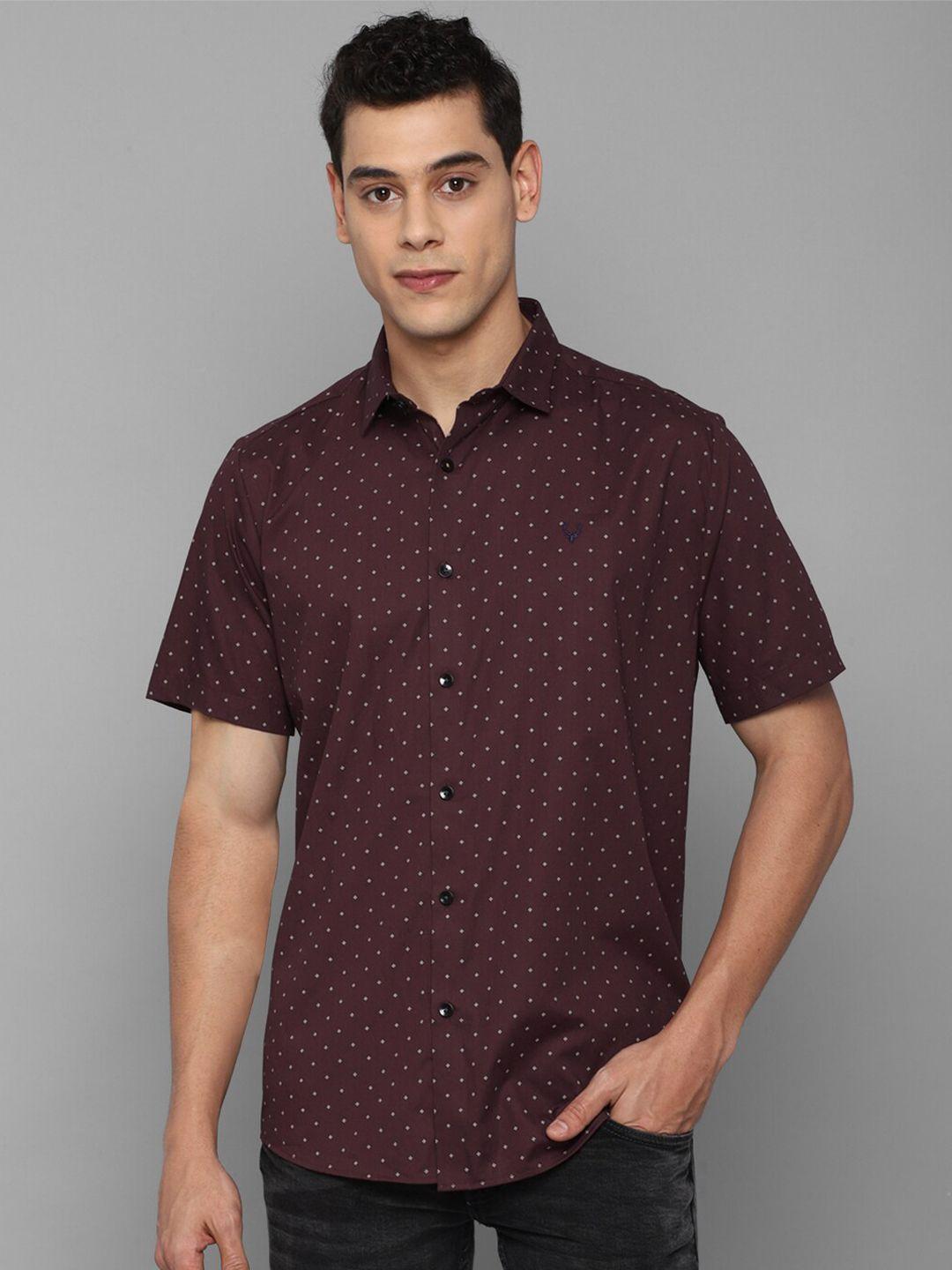 allen solly men maroon slim fit printed pure cotton casual shirt