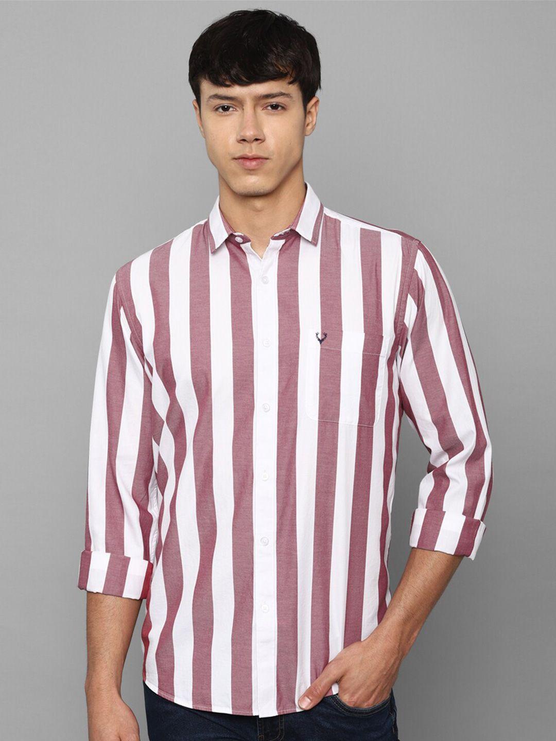 allen solly men maroon slim fit striped pure cotton casual shirt