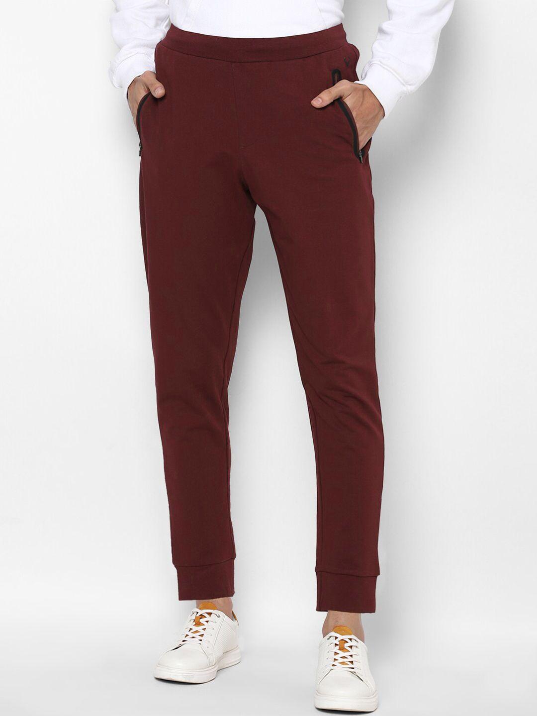 allen solly men maroon solid pure cotton joggers