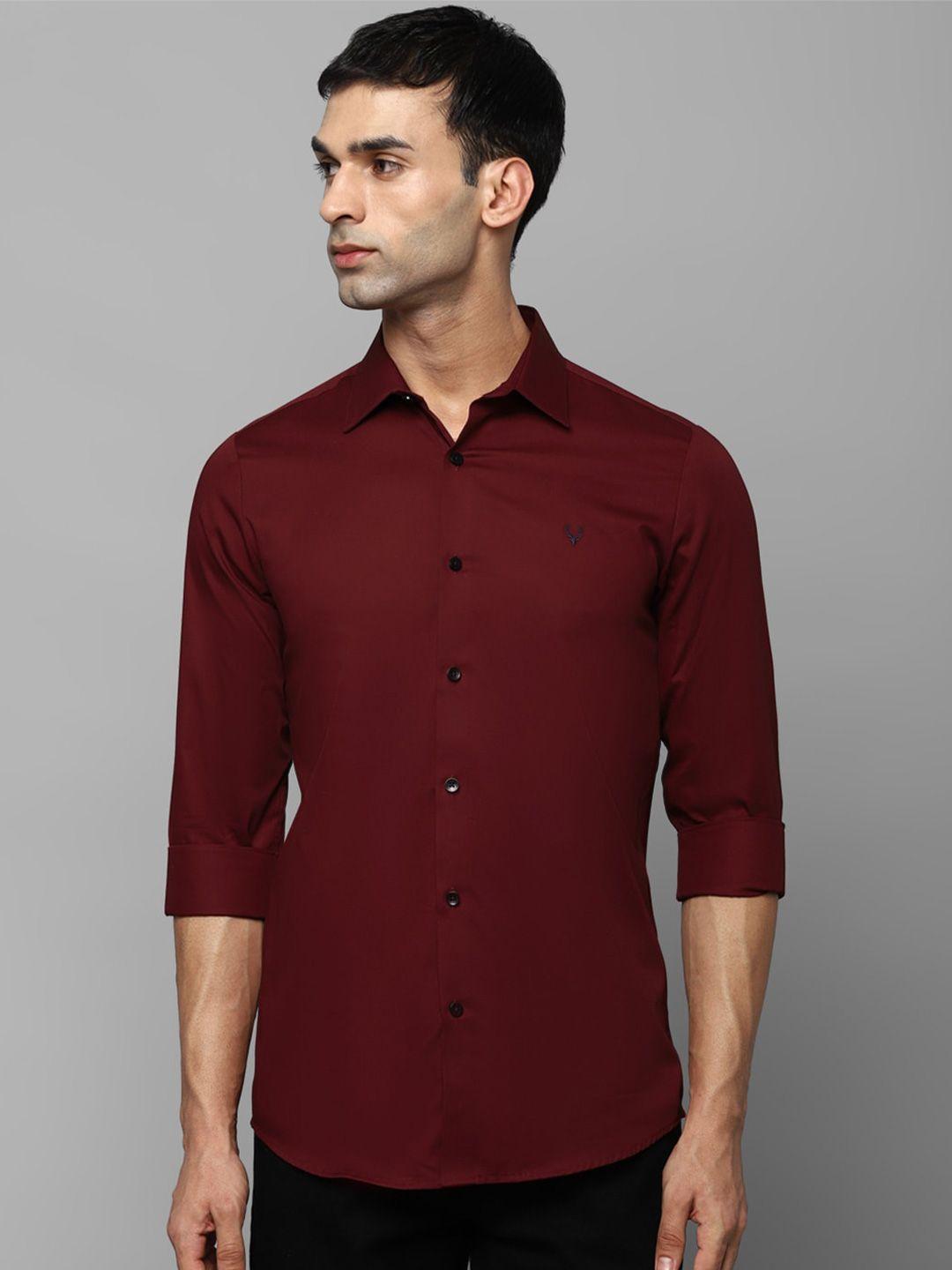 allen solly men maroon solid slim fit casual shirt