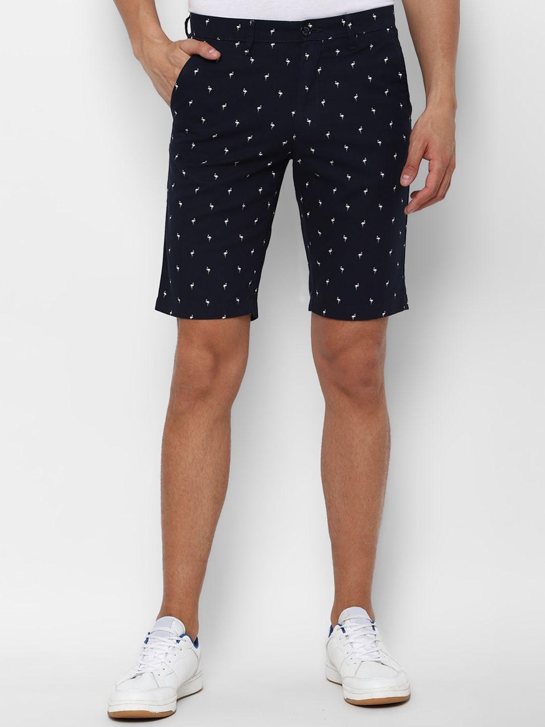 allen solly men navy blue conversational printed pure cotton slim fit shorts