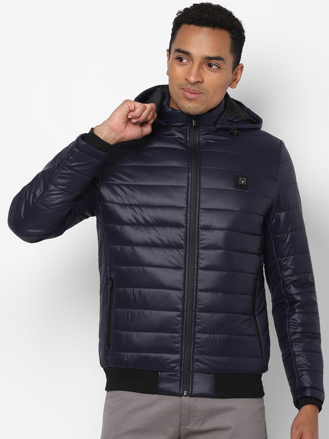 allen solly men navy blue geometric puffer jacket