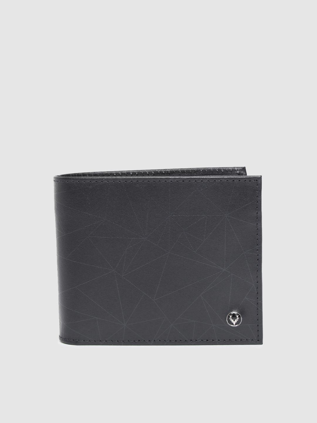 allen solly men navy blue printed leather two fold wallet